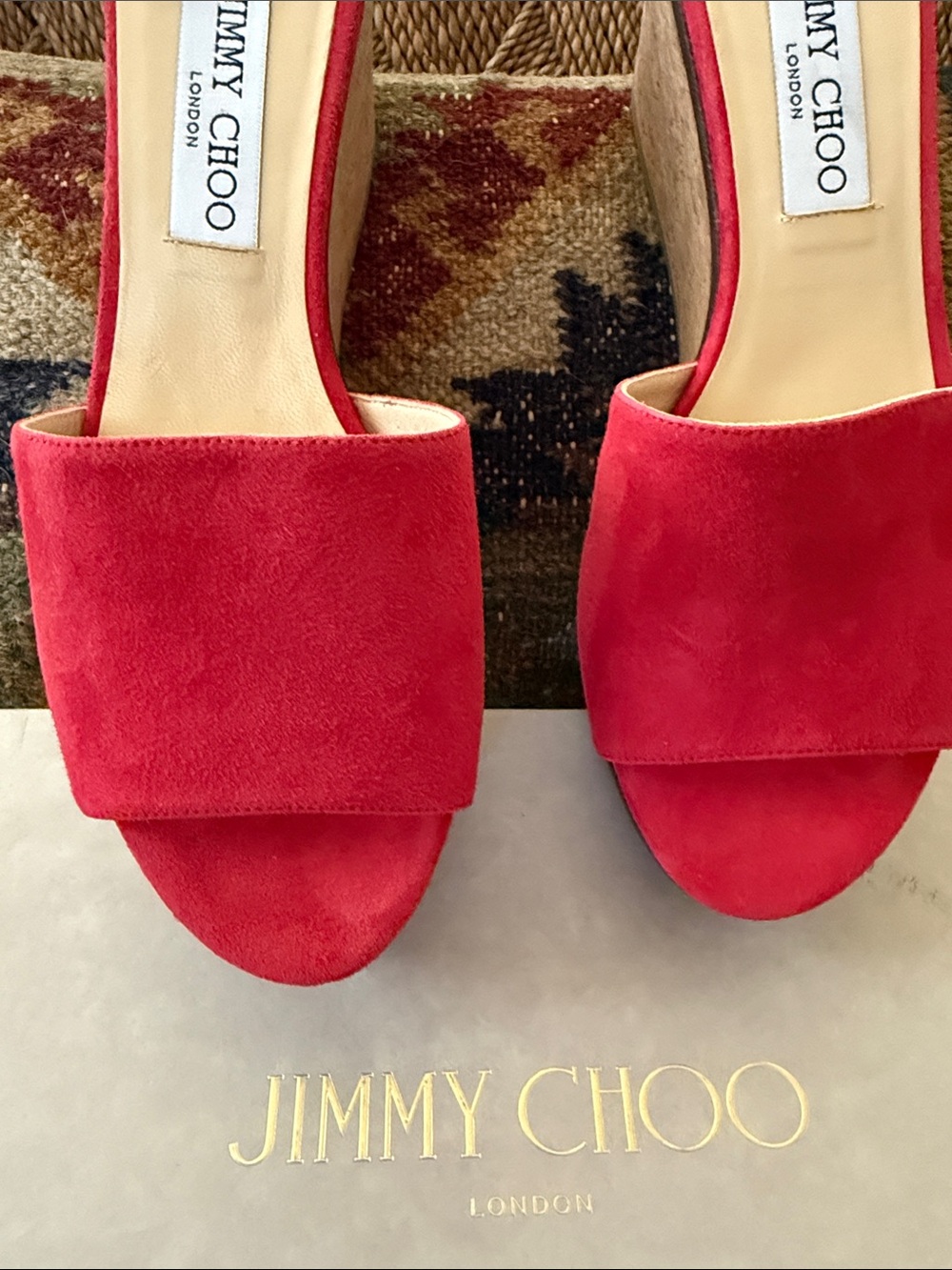 NIB Jimmy Choo Deedee Red Suede Platform Mules Size 39 - Picture 3 of 7